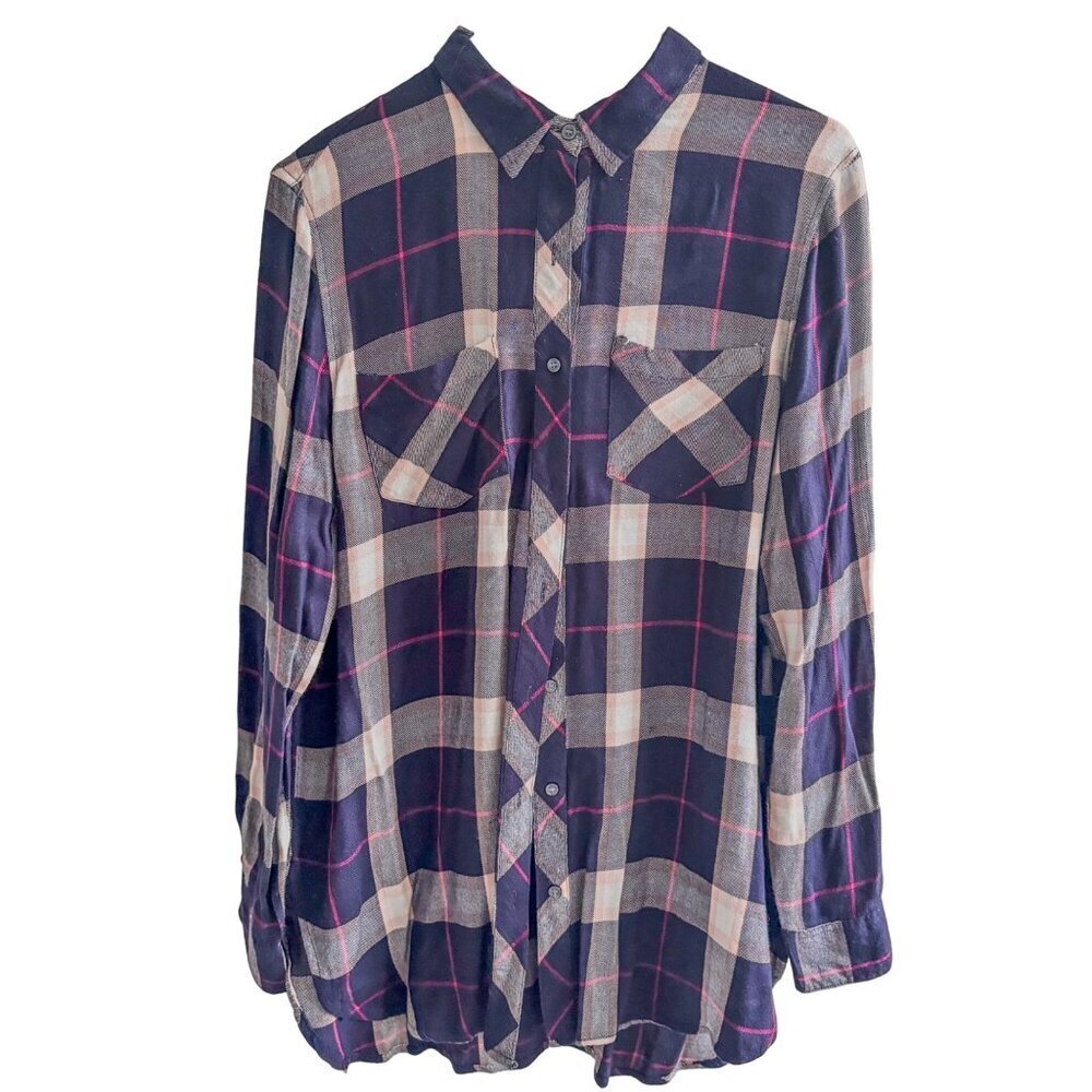 Sandra Ingrish Hunter Plaid Long-sleeve Button-down Shirt Women Blue M